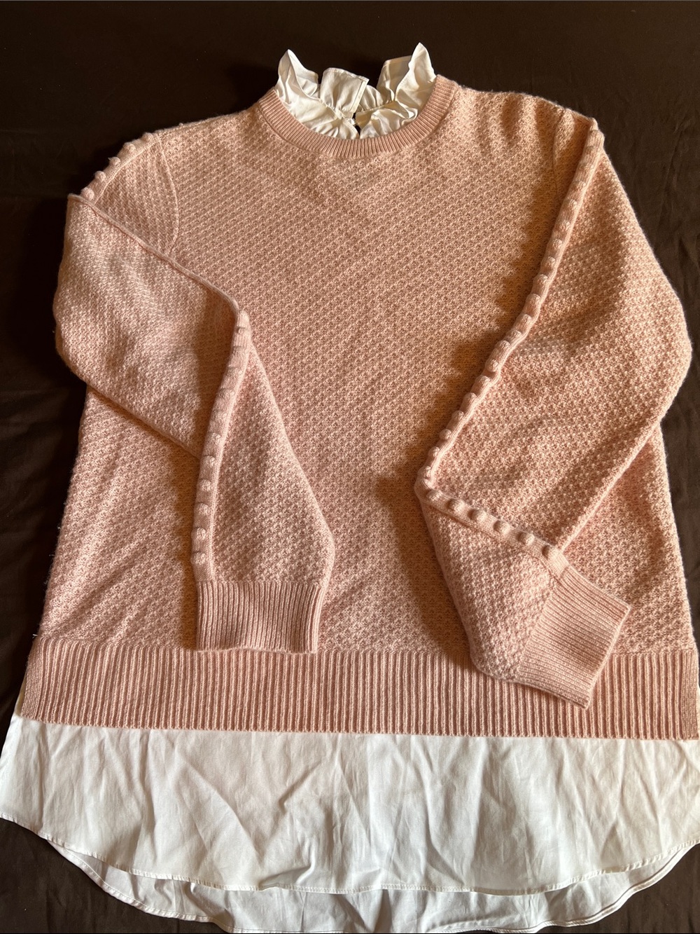 Ted Baker London cashmere wool blend Pink Bobble-Trim Crewneck Sweater
